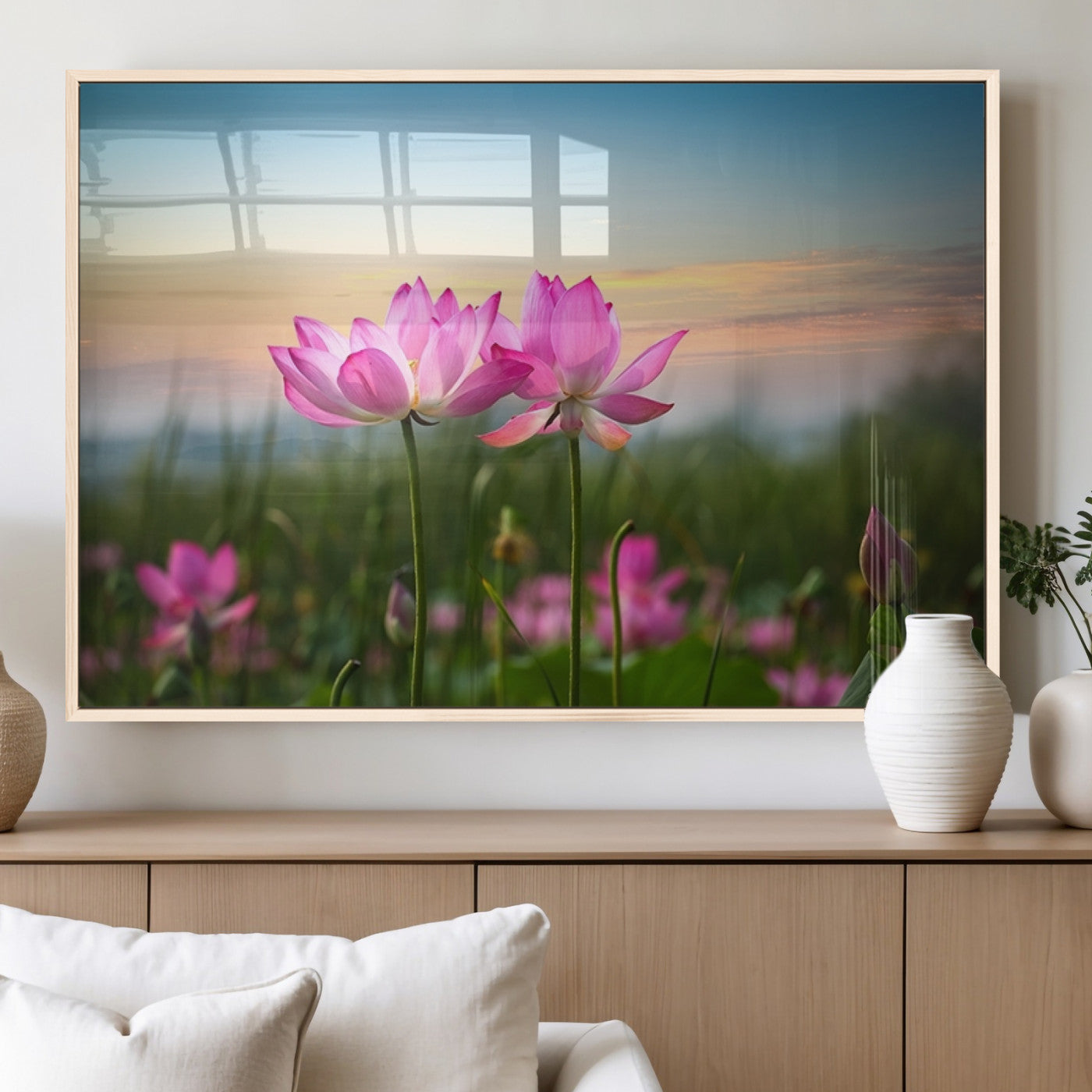 MGV-FP-60X30-3P - Pink Flower on the Mountain Canvas Print, Framed Pink Flower Canvas Wall Art