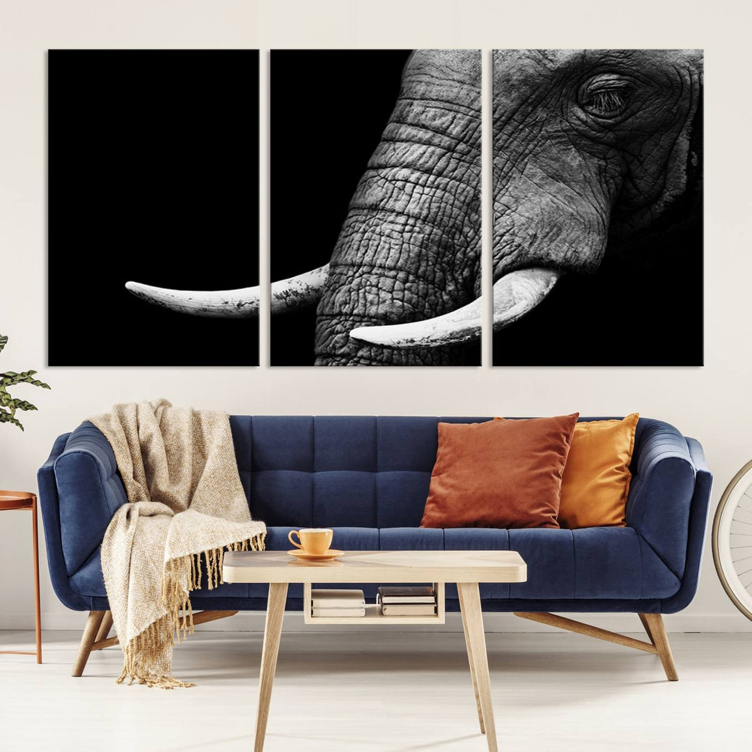 Wall Art Animal Canvas Print Close Taken Elephant with Big Ivories