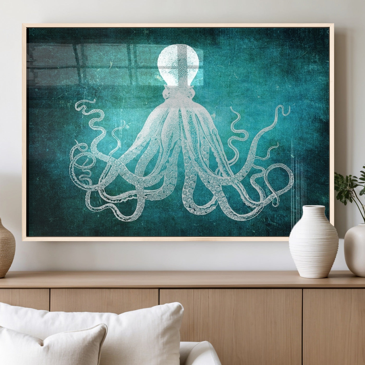 MGV-FP-60X30-3P - Green Octopus Abstract Wall Art Canvas Print