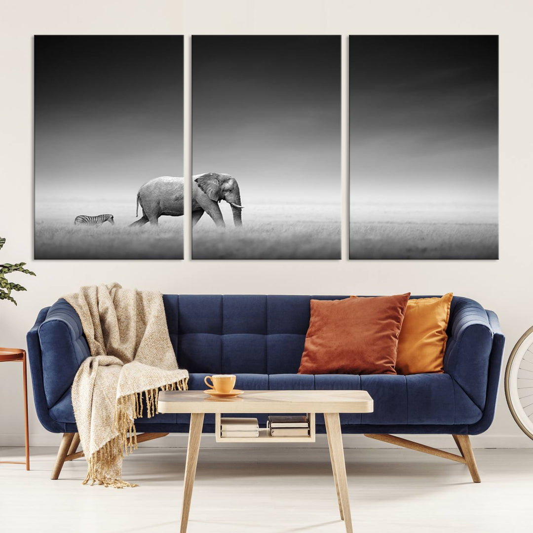 Elephant and Zebra Savannah Canvas Print