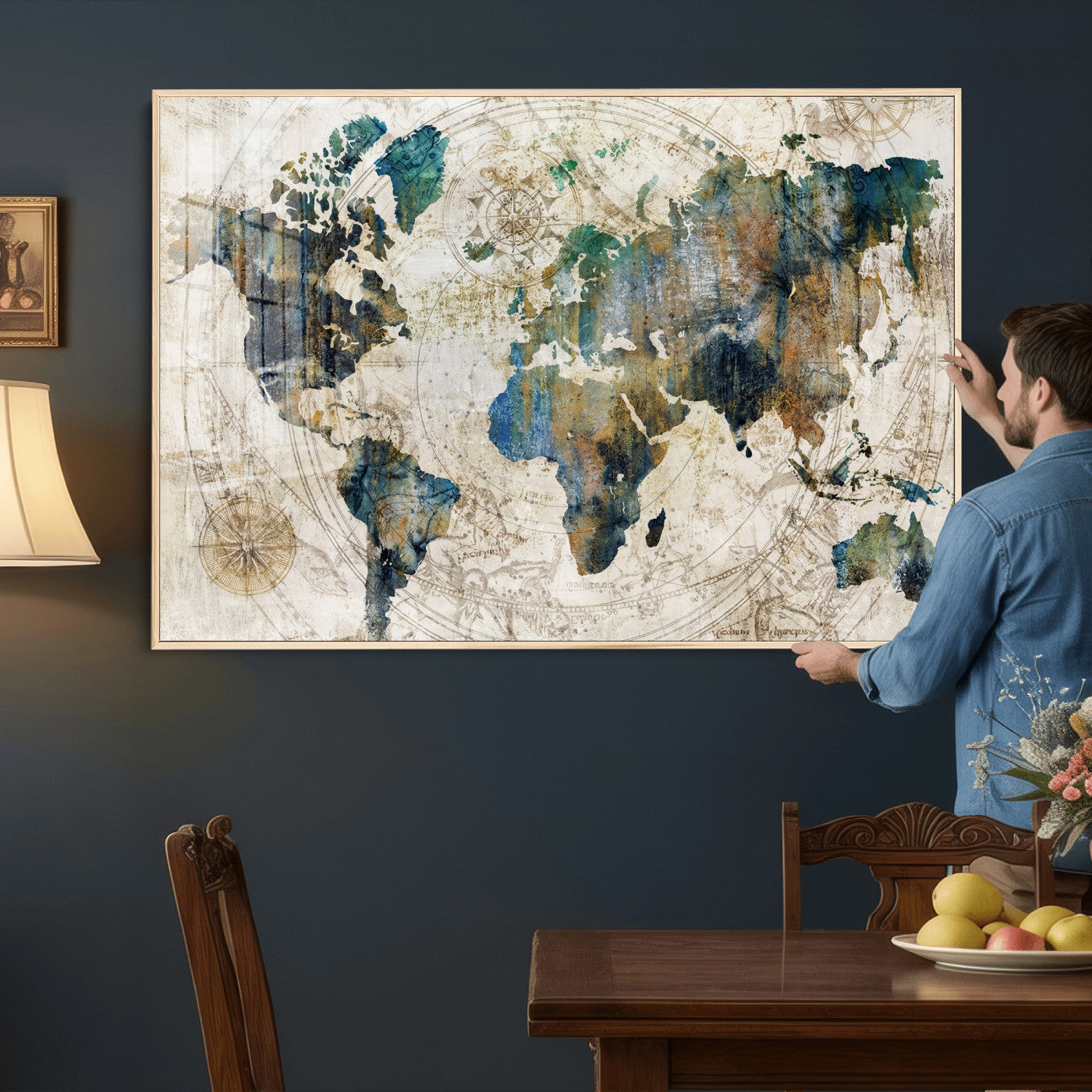 36972-MGV-CV-36X24 - Grunge Abstract World Map Art Print Canvas Print for Office Decor