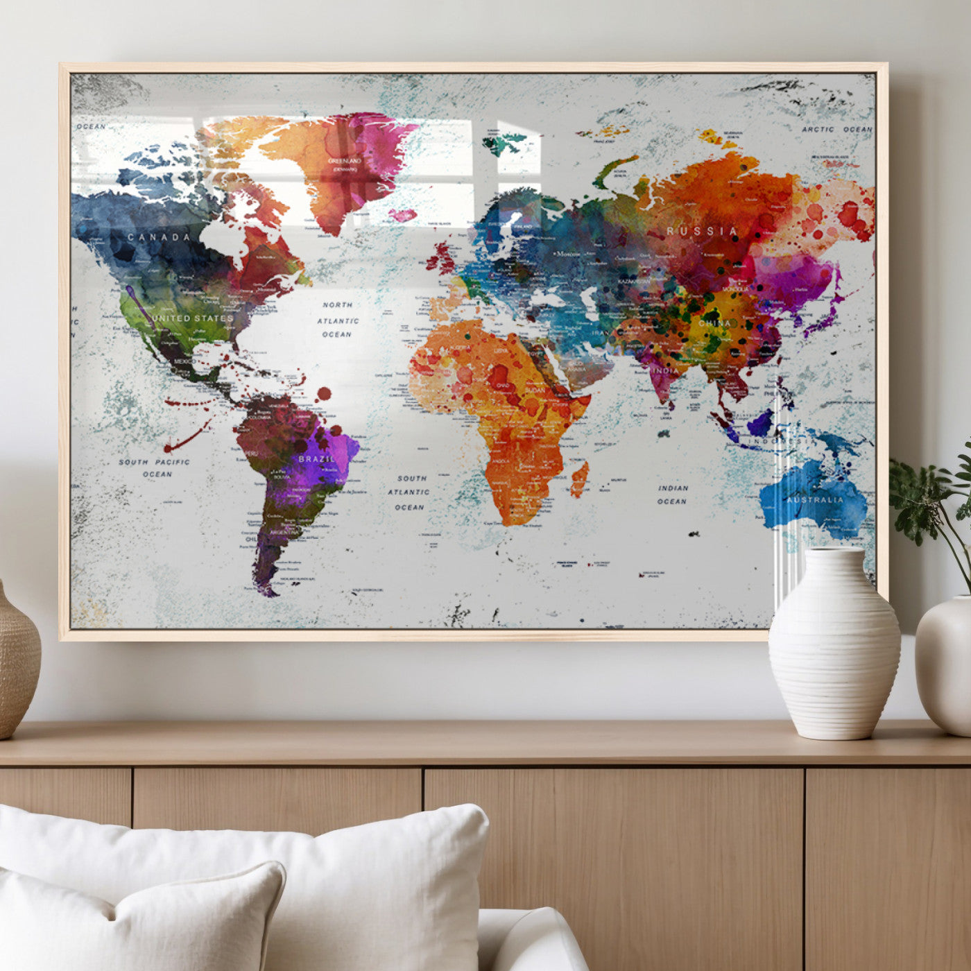 MGV-FP-36X24-3P - Push Pin World Map Canvas Print – Framed Wall Art for Couples to Track Their Travels – Anniversary