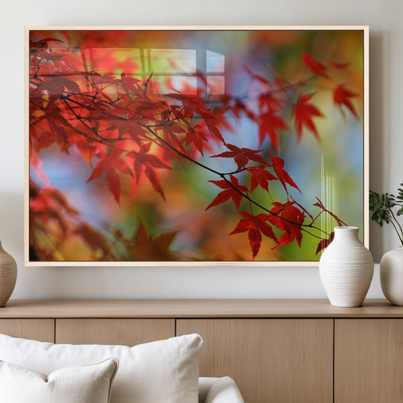 MGV-FP-60X30-3P - Red Leaves Autumn Forest Wall Art Canvas, Red Leaves Autumn Forest Canvas Print