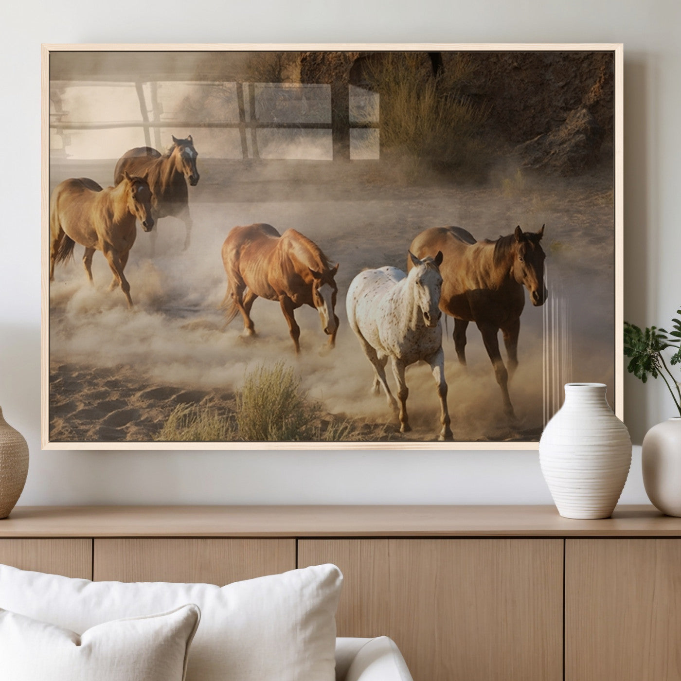 MGV-FP-60X30-3P - Large Wall Art 5 Horses Running on Sand Canvas Print