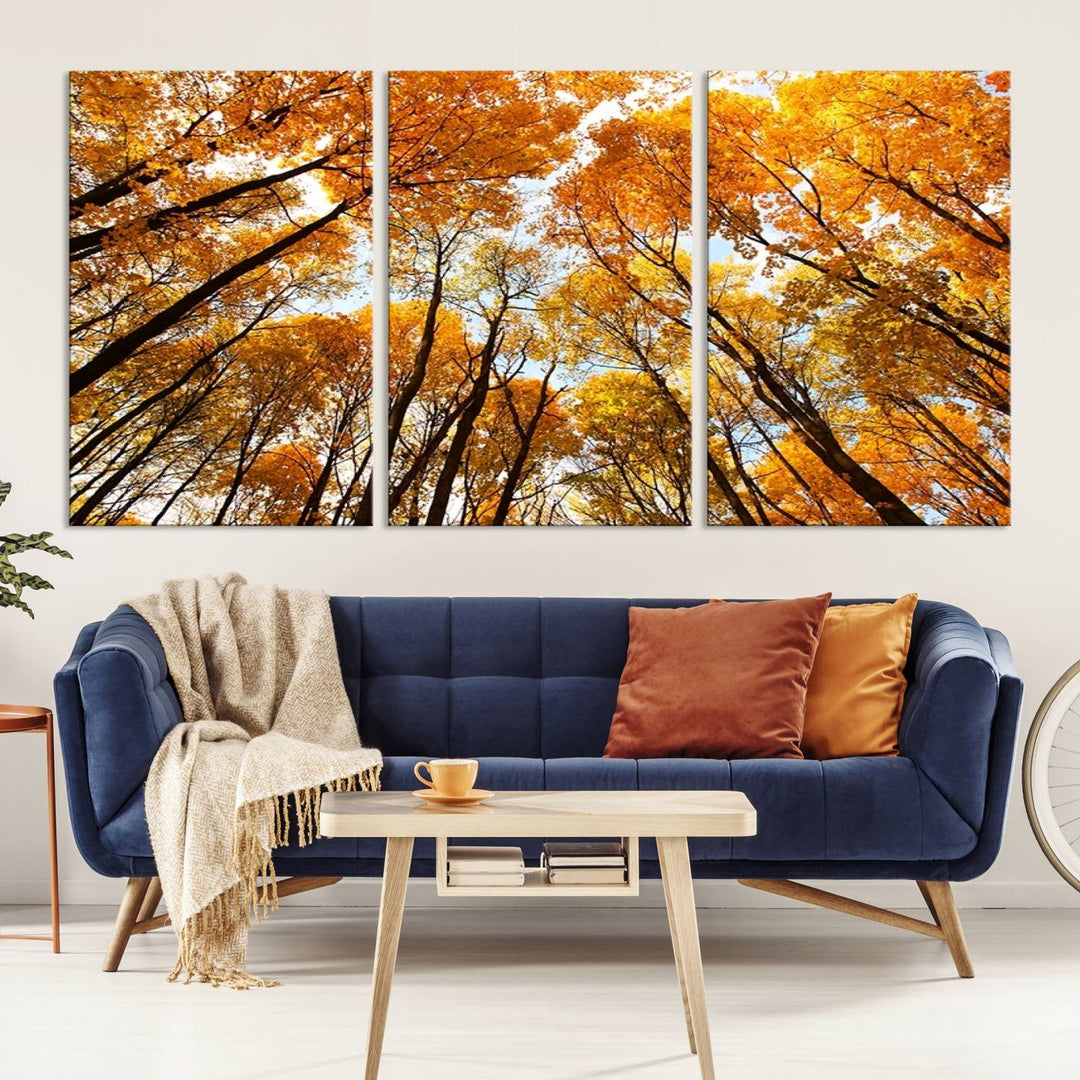 Art mural Forêt jaune et ciel en automne Impression sur toile