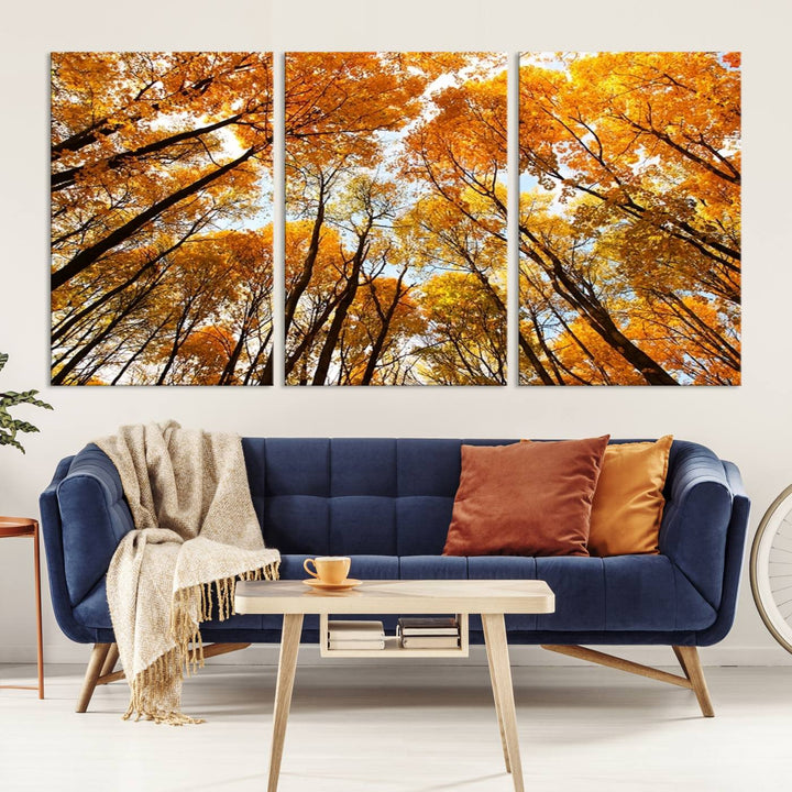 Wall Art Yellow Forest and Sky in Autumn Canvas Print