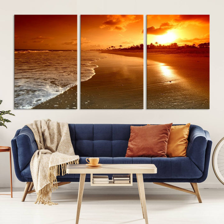 Arte de pared extra grande, hermoso paisaje de playa al atardecer en una isla tropical, impresión en lienzo