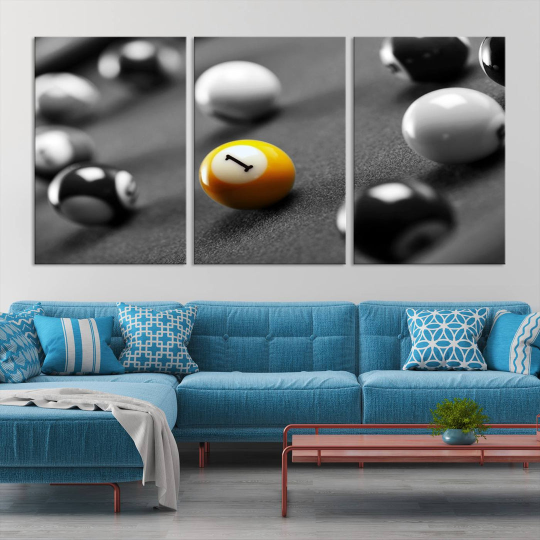 Boules de billard concept noir et blanc Impression sur toile