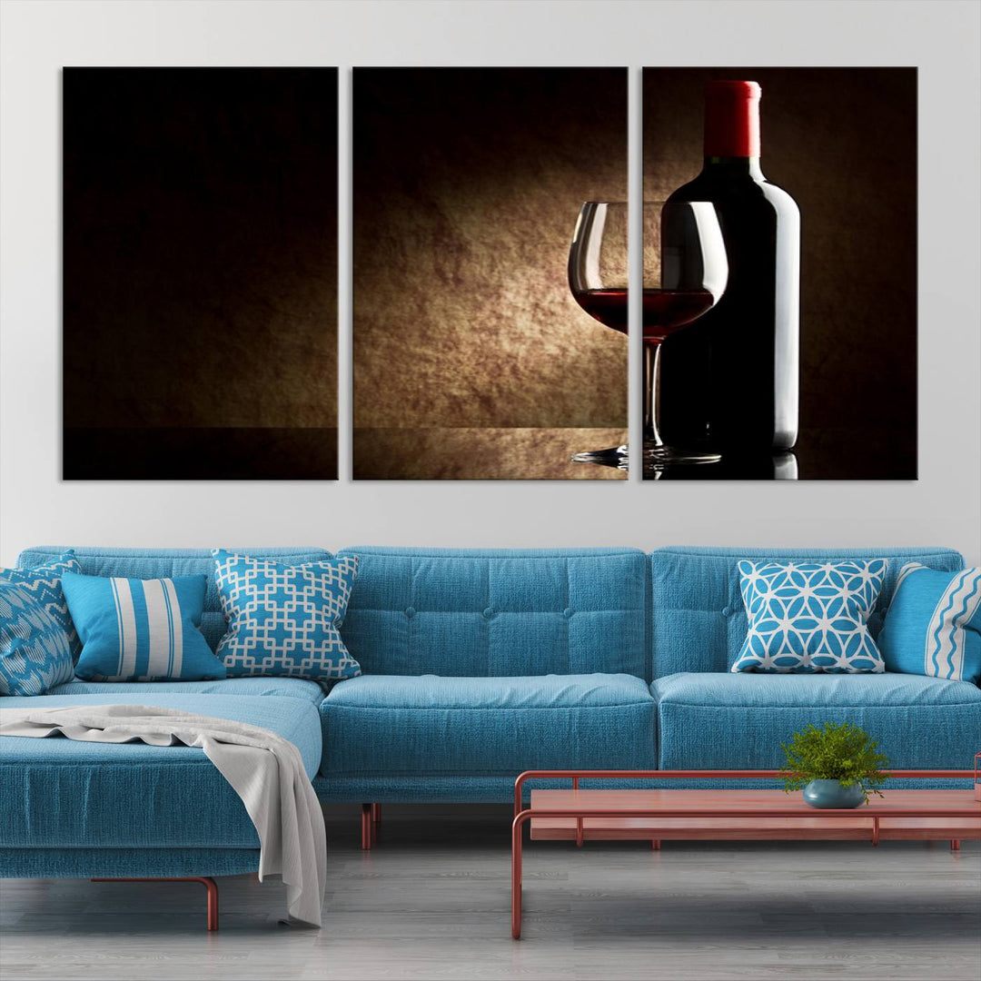 Wall Art Red Vine in Glass with Bottle Canvas Print Kitchen Cafe Restaurant