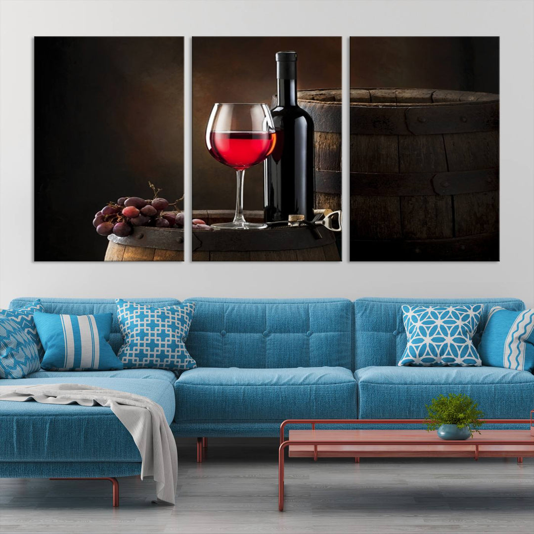 Wall Art Red Wine Bottle and Tun Canvas Print 