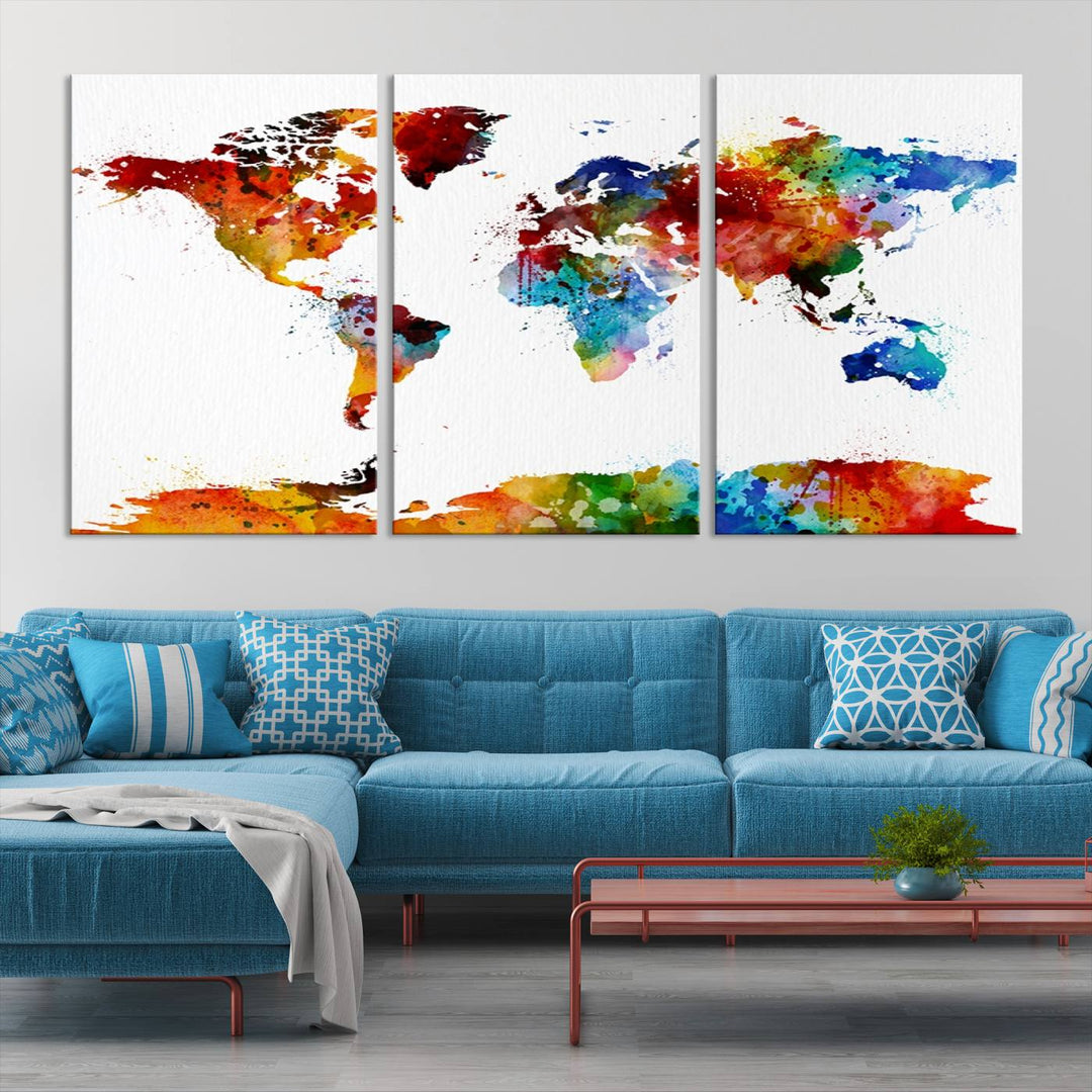 Watercolor World Map Canvas Print