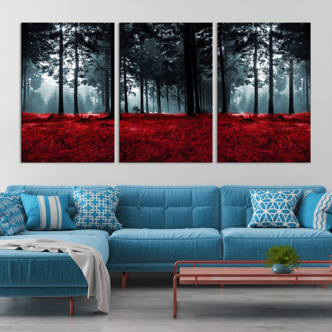 Bosque seductor con hojas rojas Impresión en lienzo Arte de pared grande Arte de lienzo de bosque Arte de paisaje de otoño Impresión de arte enmarcada