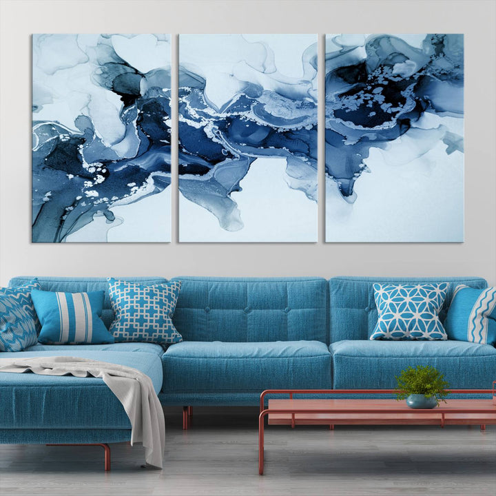 Ice Blue Marble Fluid Effect Wall Art Abstract Canvas Wall Art Print