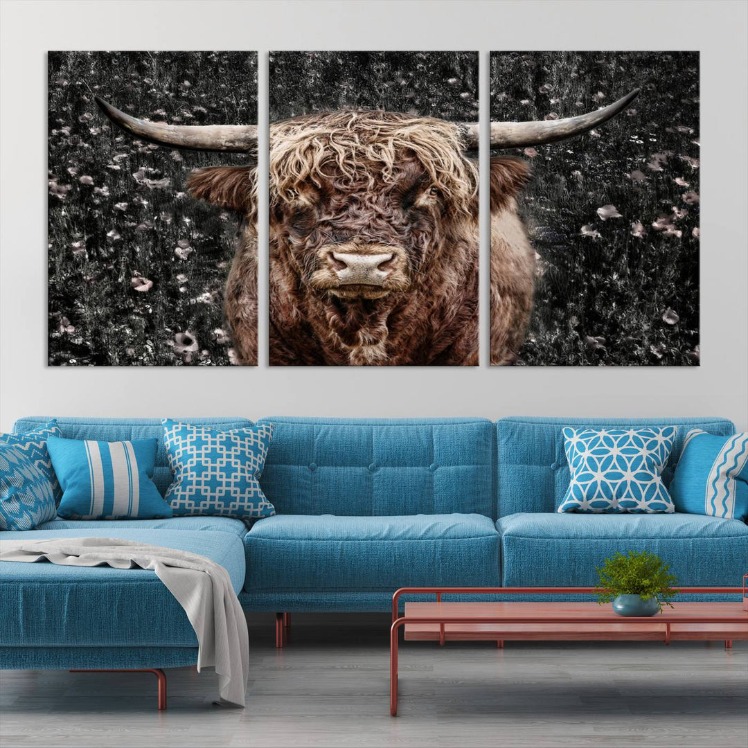 Scottish Highland Cow Cattle Art Print Farmhouse Wall Art Canvas Print