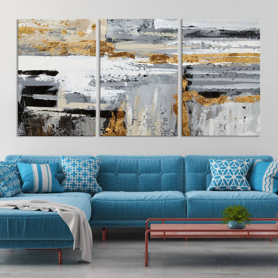 Abstract Painting Canvas Wall Art Print Paint Drip Art Brush Strokes Gray Artwork