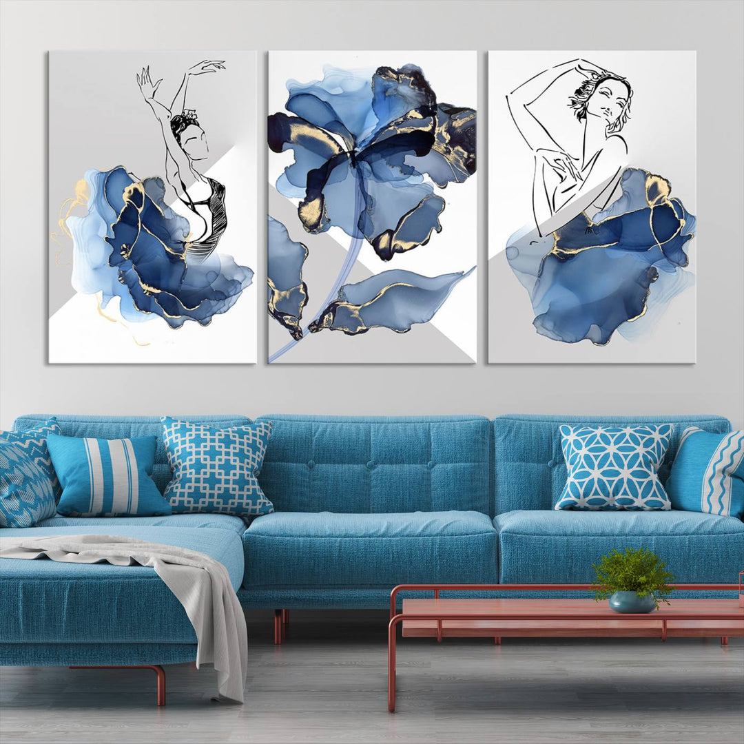 Watercolor Abstract Painting Artwork Walls Canvas Wall Art Print Blue Dancer