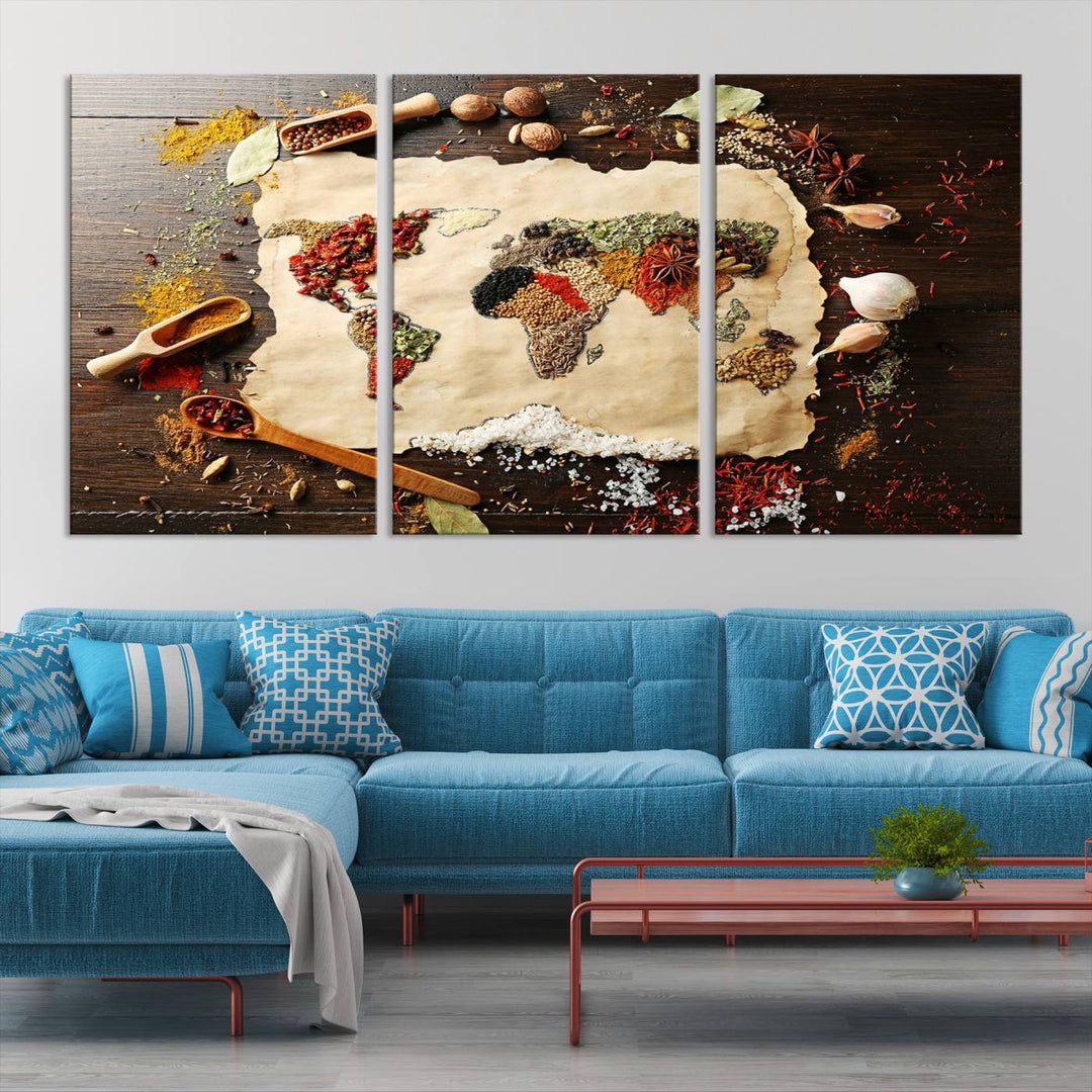 Spice World Map Artwork Canvas Wall Art Print World Map of Spices