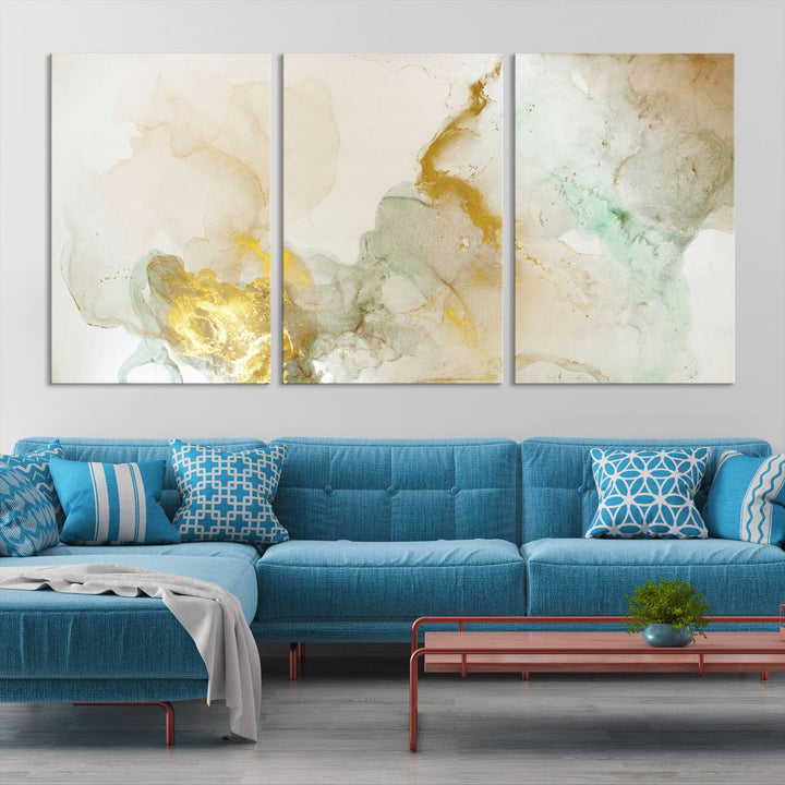 Yellow Marble Fluid Effect Wall Art Abstract Canvas Wall Art Print