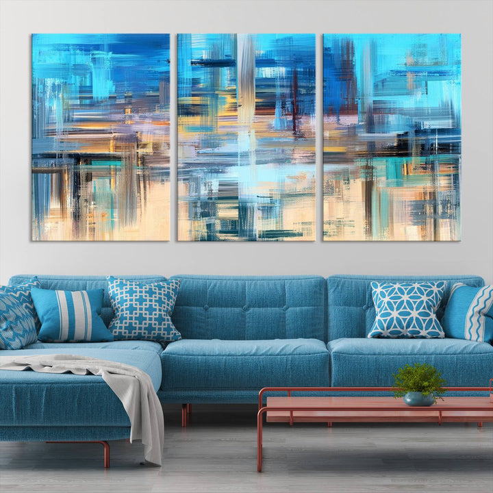 Contemporary Work of Art Blue Abstract Canvas Painting Wall Art Canvas Print