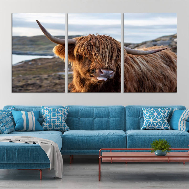 Cuddly Highland Cow Canvas Photo Wall Art Print Highlands Art Cute Animal Wall Art