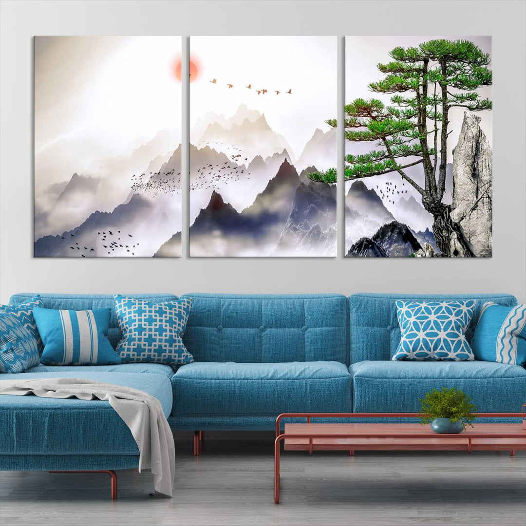 Japanese Tree Mountain Wall Art Canvas Print