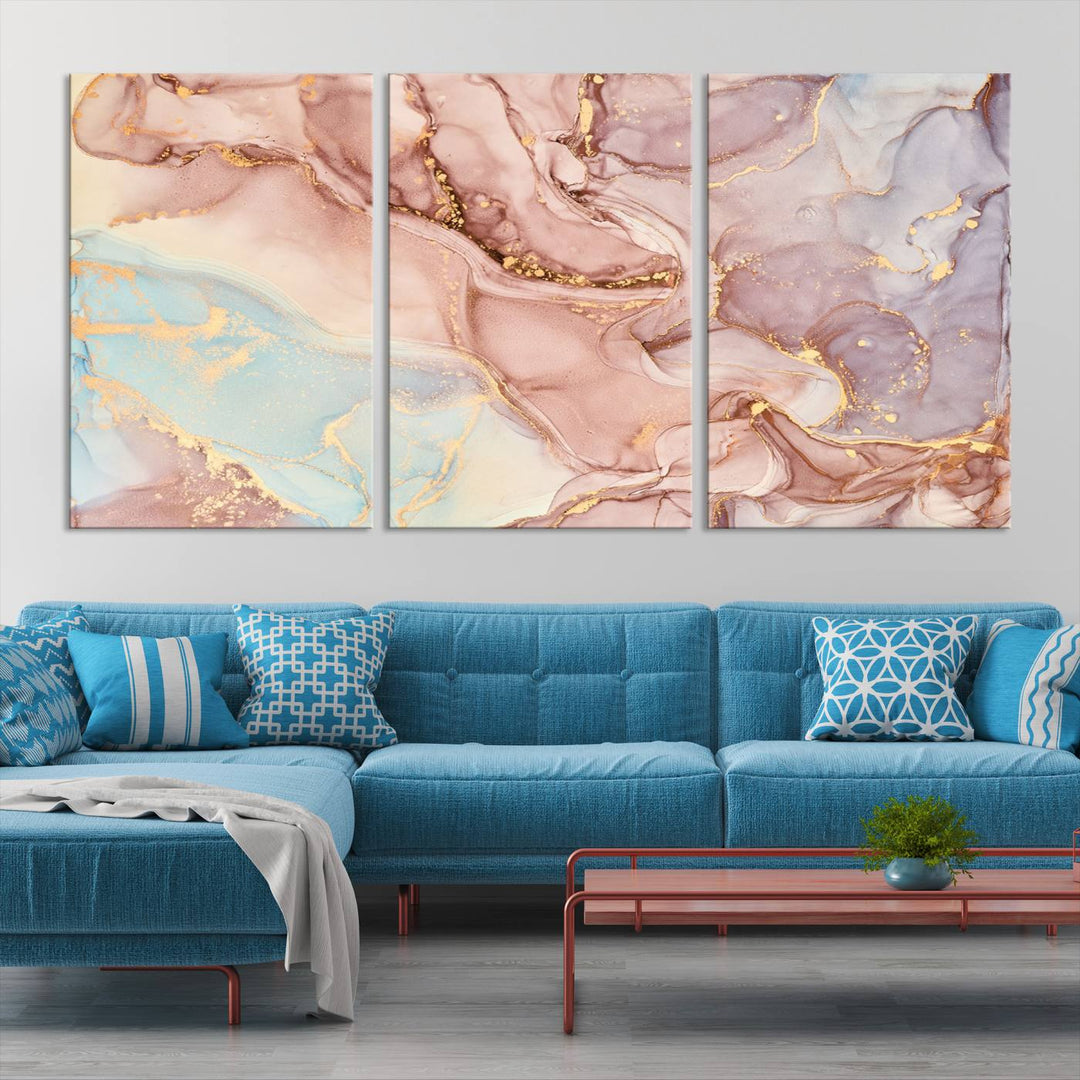 Rose Gold Marble Fluid Effect Wall Art Abstract Canvas Wall Art Print