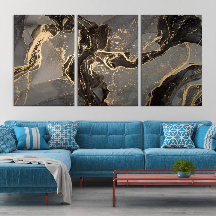 Gray Marble Fluid Effect Wall Art Abstract Canvas Wall Art Print