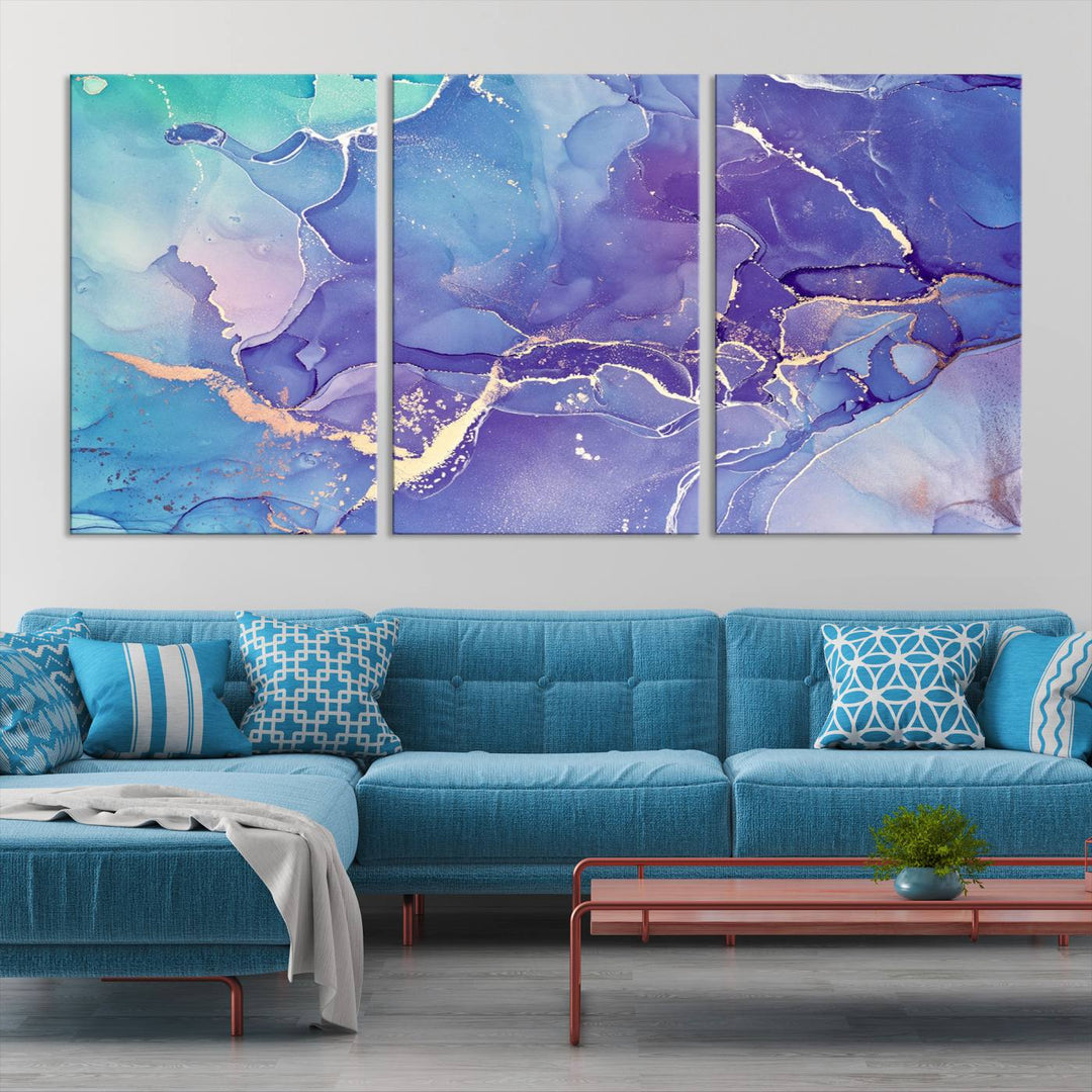 Blue and Purple Marble Fluid Effect Wall Art Abstract Canvas Wall Art Print