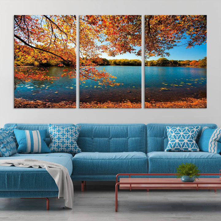 Autumn Tree Fall Lake Wall Art Canvas Print