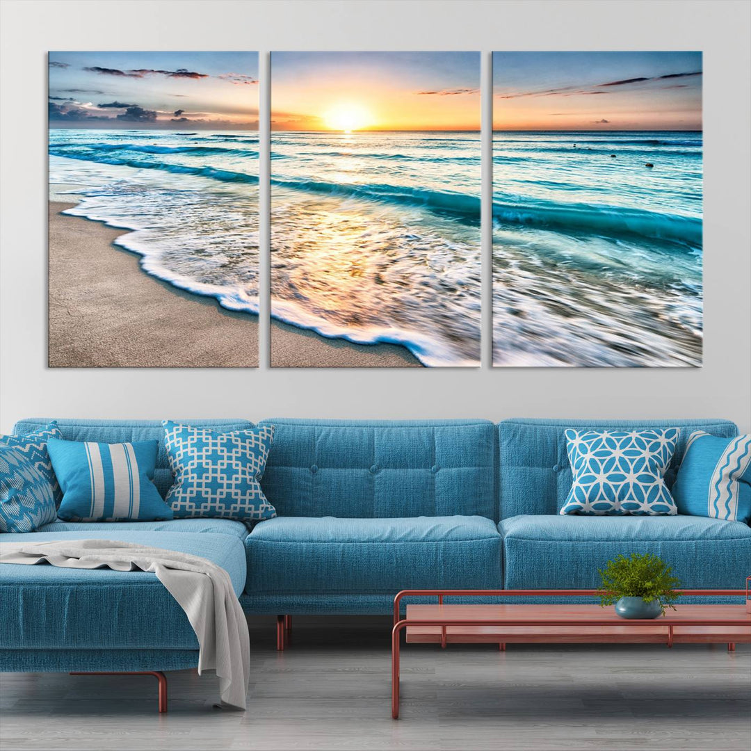 Ocean Beach Canvas Wall Art Beach Canvas, Coastal Sunset Tropical Island Beach Sunset Artwork Print for Living Room Home Office Decor, Beach Wall Art, Sea Wall Art