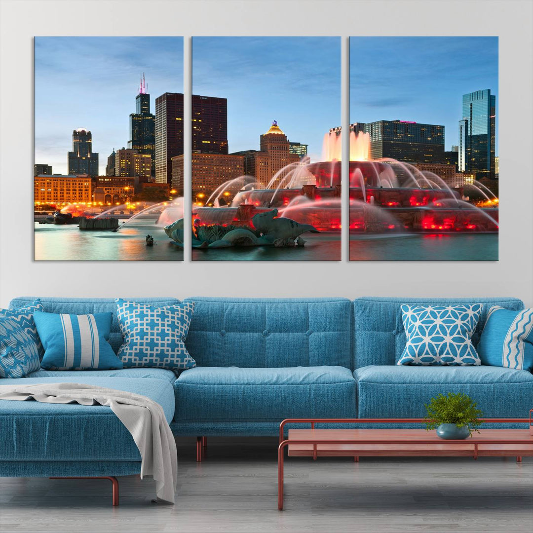 Chicago City Lights Night Skyline Cityscape View Wall Art Impression sur toile