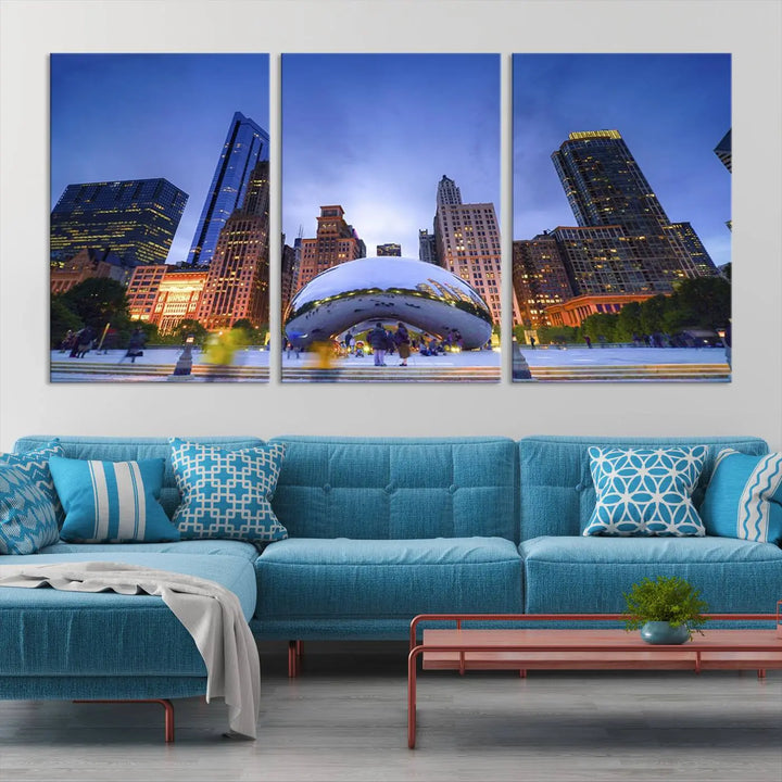 Chicago Night Skyline Wall Art City Cityscape Canvas Picture Print 