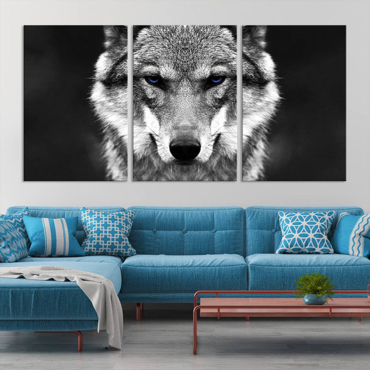 Art mural de loup sauvage noir et blanc Impression sur toile