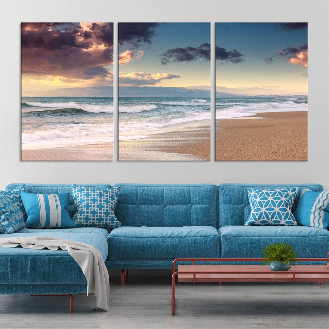 Cloudy Weather Beach Sunset Sunrise Wall Art Canvas Print