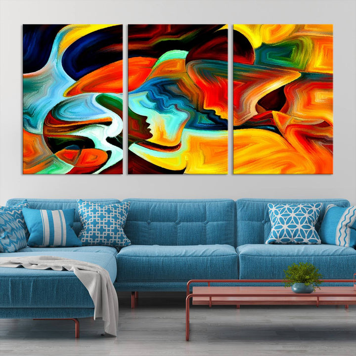 The "Human Love Figures Abstract Wall Art Canvas Print" adds a stylish touch to the dining area, featuring vibrant three-panel artwork on museum-quality canvases with UV-protective coating.