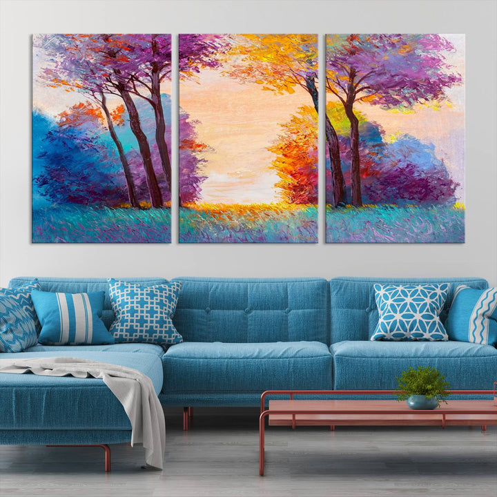 Oil Paint Effect Trees Wall Art Canvas Print features a UV-protective coating for lasting vibrancy.