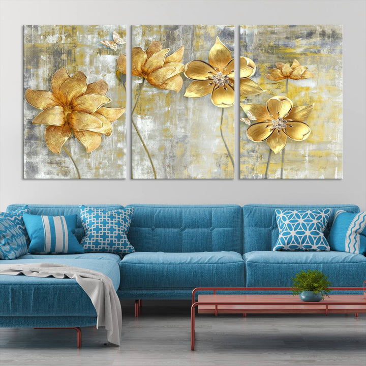 Golden Flowers Wall Art Canvas Print