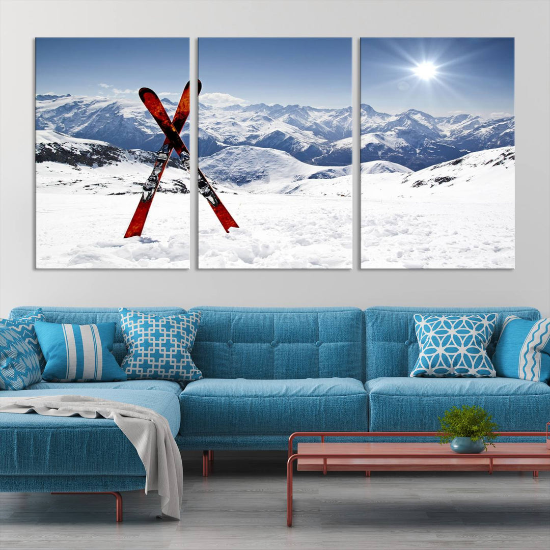 Impresión de lienzo de arte de pared de montaña de nieve, arte de pared de deporte de snowboard