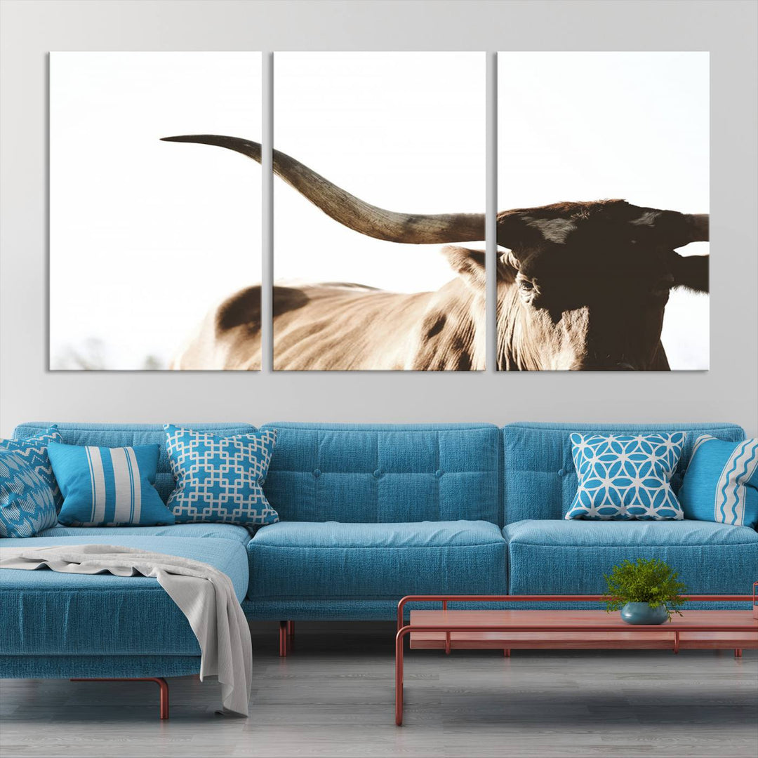 Texas Cow Longhorn Wall Art Canvas