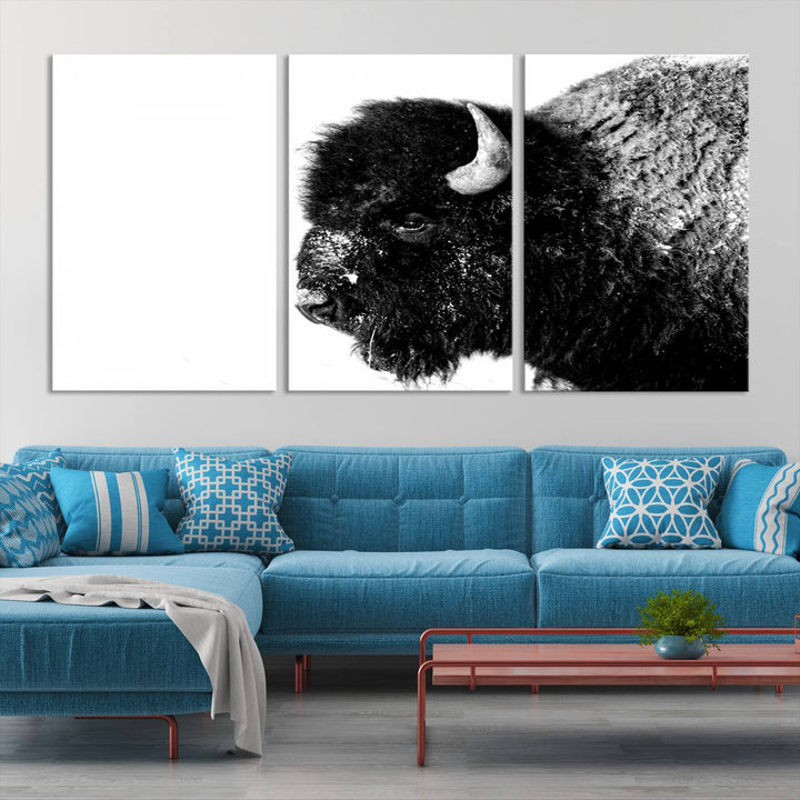 American Bison Wall Art - Buffalo Wall Art Black and White Canvas Print - Framed, Ready to Hang, Modern Nature-Inspired Artwork for Home and Office Decor