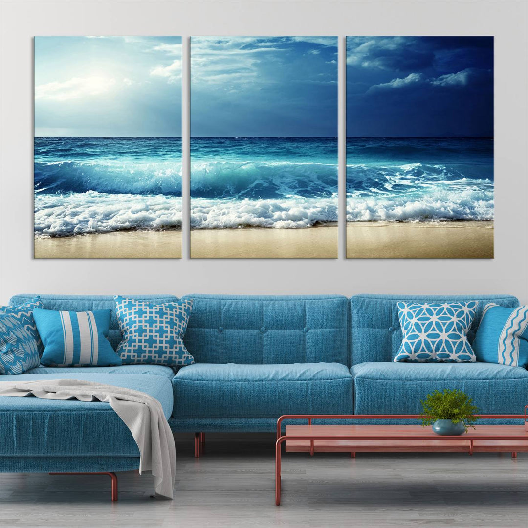 Impresiones en lienzo de playa, paisaje marino, foto náutica, lienzo costero, lienzo de olas de mar, arte de pared extragrande, decoración de pared de playa