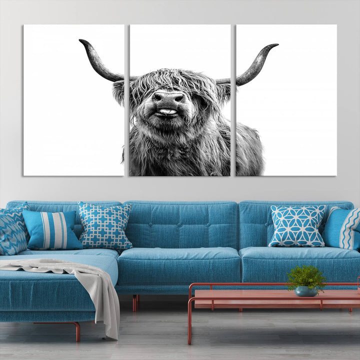 Fanny Scottish Highland Cow Cattle Art Print Farmhouse Wall Art Canvas Print