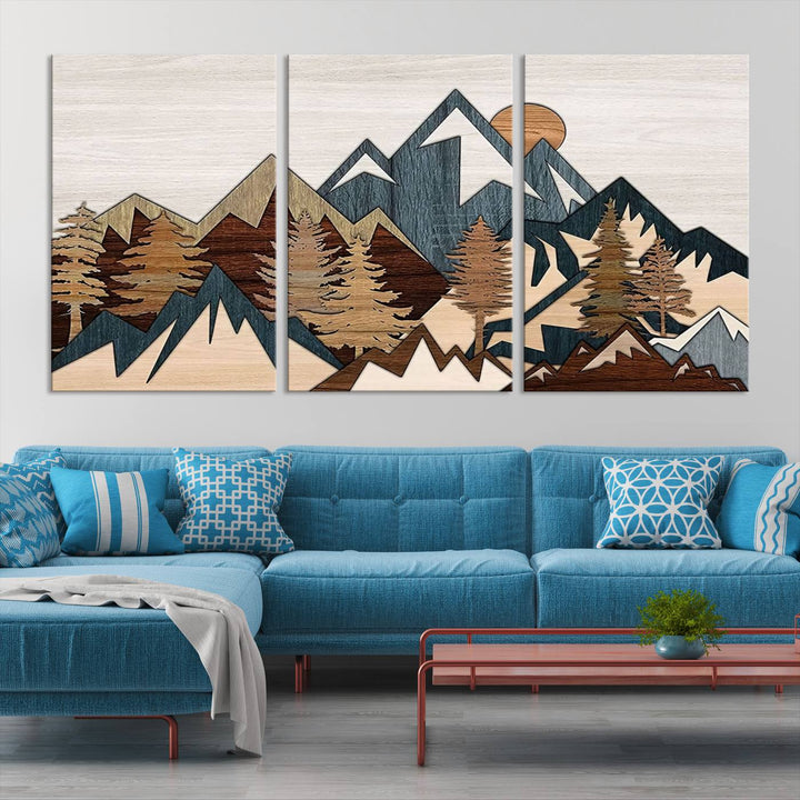 Panneau de bois effet chaîne de montagnes haut mur art impression art rustique