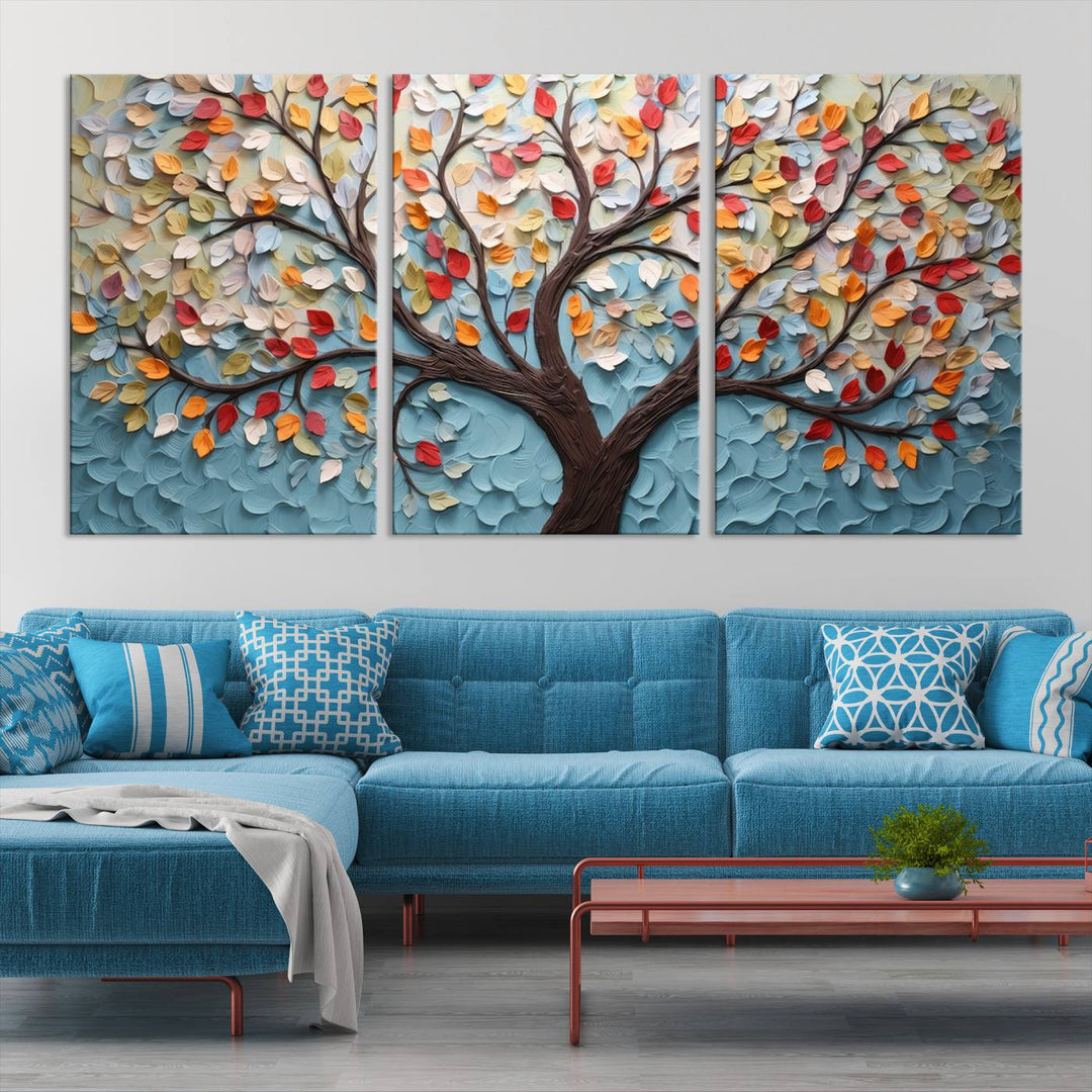 Impression sur toile d’art mural abstrait d’arbre et de feuille