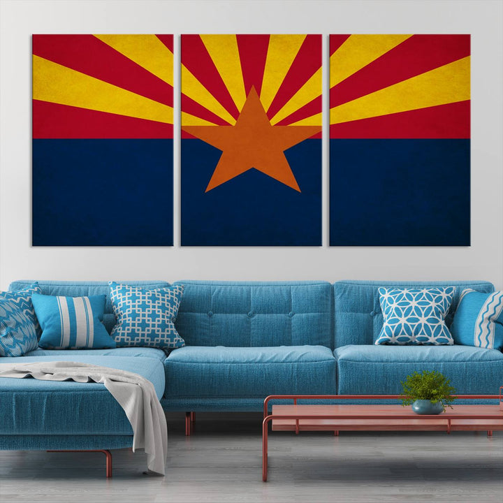 The Arizona States Flag Wall Art Canvas Print, made from museum-quality canvas with a UV-protective coating, is displayed prominently.