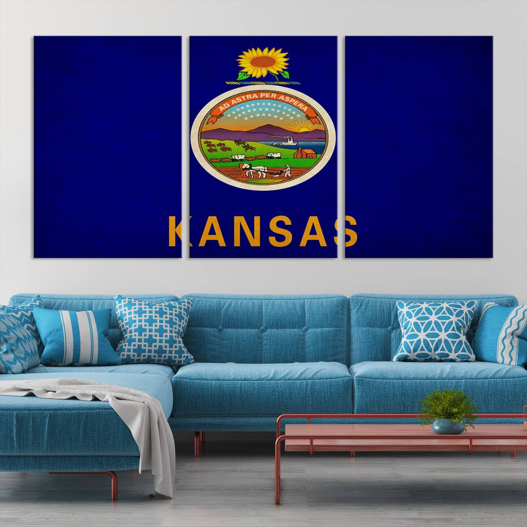 The "Kansas USA States Flag Wall Art Canvas Print" is prominently displayed.