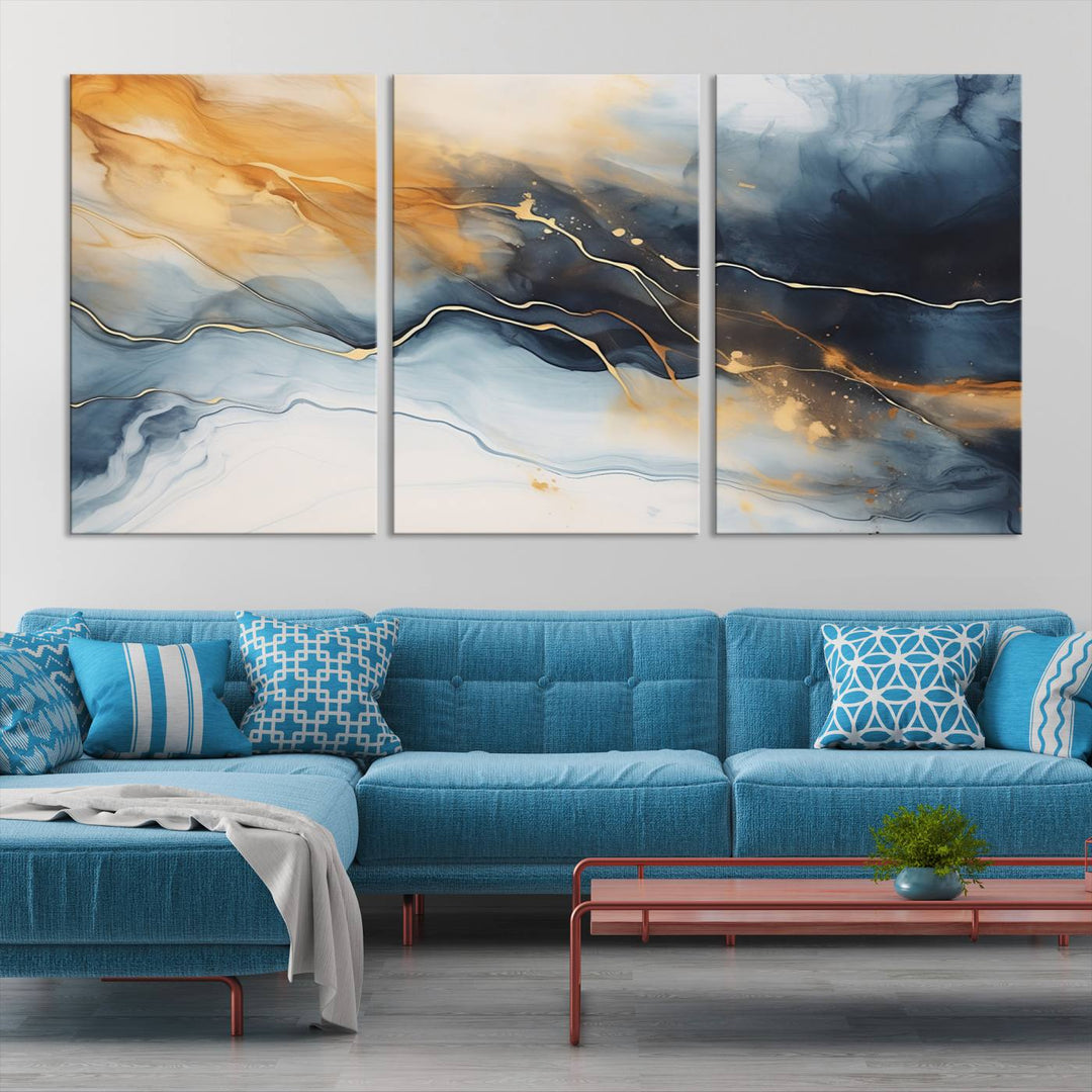 Smoke Blue Wall Art Canvas Print Abstract Artwork Printing