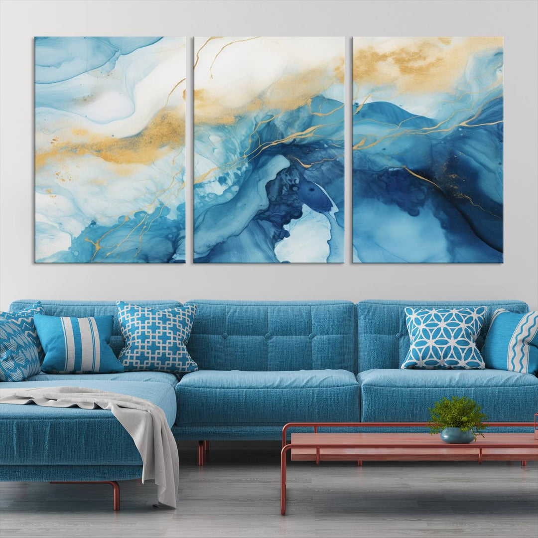 Impresión grande en lienzo de arte de pared azul marino para decoración del hogar, sala de estar, oficina y decoración del hogar, impresión de obras de arte abstractas