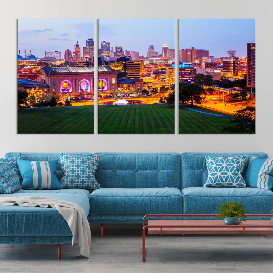 Kansas City Night Canvas Print - Arte de pared grande para decoración del hogar y la oficina