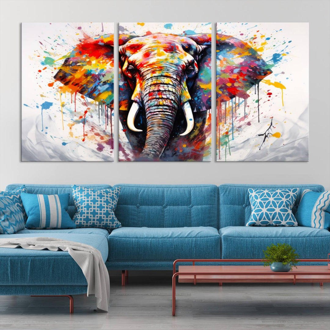 Impresión en lienzo de arte abstracto de pared de elefante de acuarela para decoración moderna del hogar, oficina, sala de estar y comedor